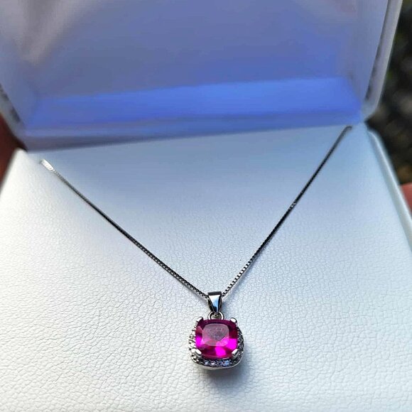 925 Sterling Silver Necklace Cushion Pink Topaz 7mm Natural Gemstone Jewelry 18 - Picture 1 of 8